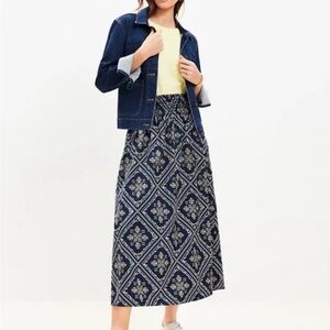 LOFT Navy Printed Maxi Skirt with Geometric Tile Pattern